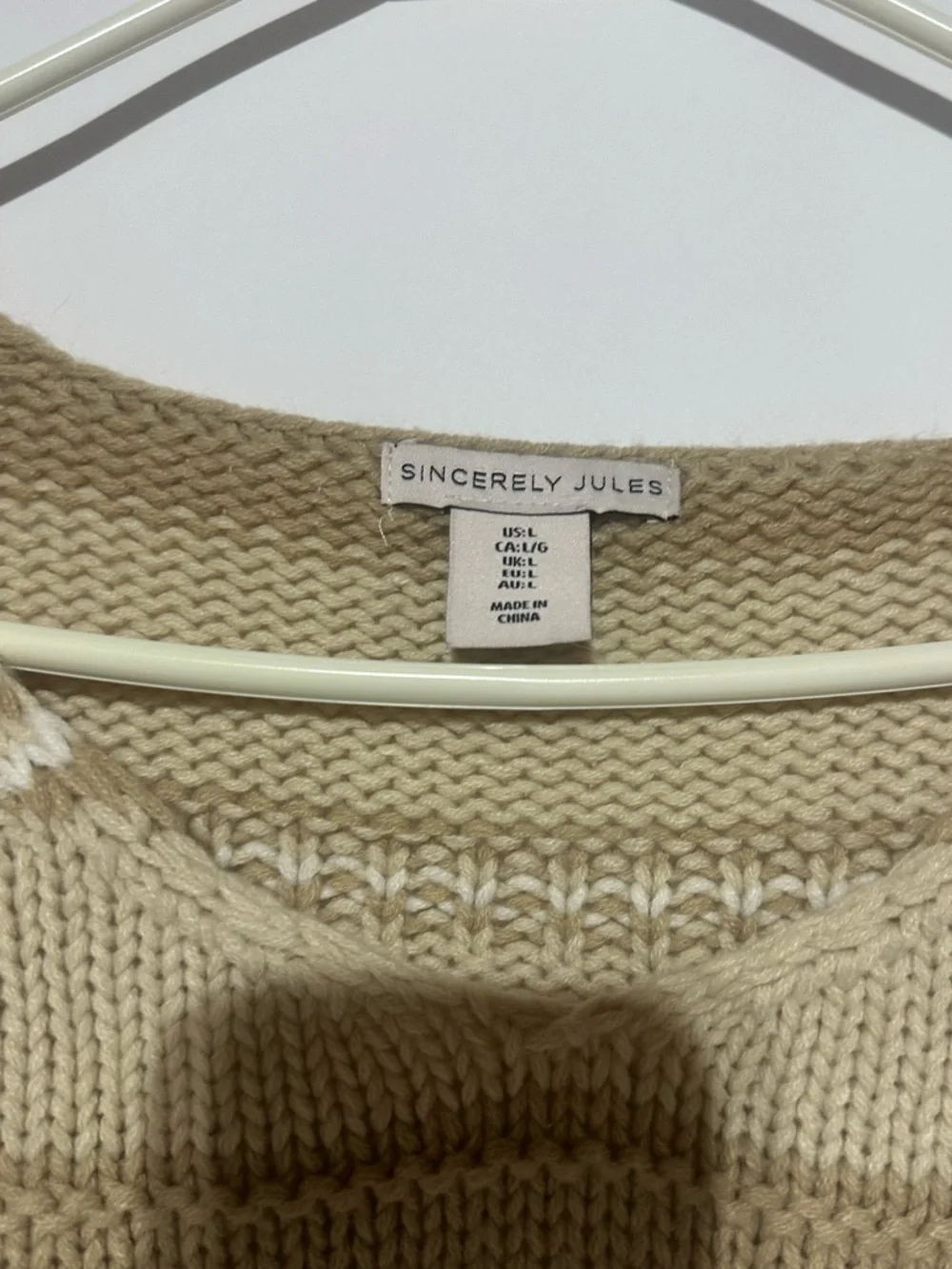 Sincerely Jules Cozy Striped V-Neck Sweater in Cream and Tan